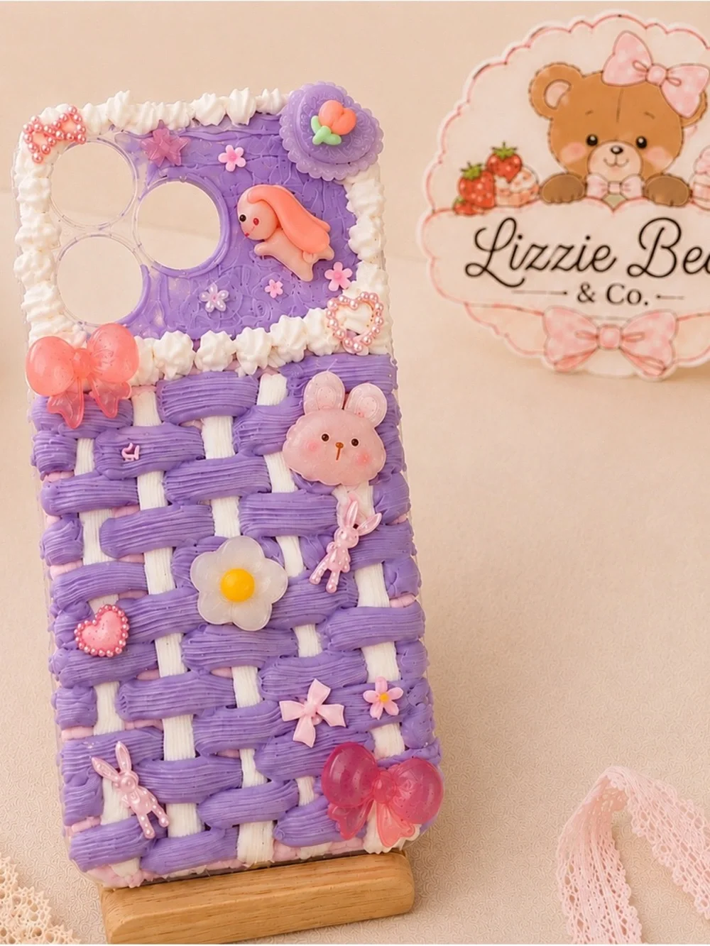 🎀💜 Handmade Purple Bunny Picnic Decoden Phone Case 🐰🌸